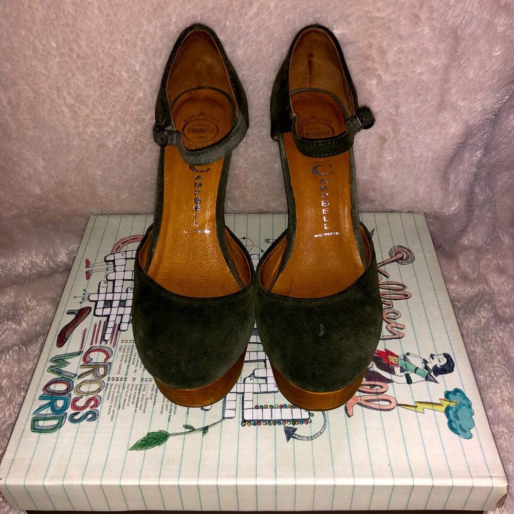 Jeffrey Campbell Wooden Wedges Ameake Olive Suede Size 7M